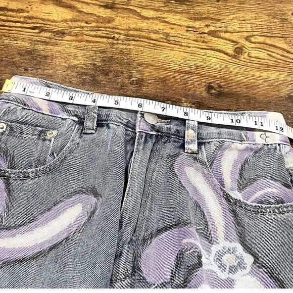 Bunny Rabbit Size M Jeans Wide Leg Flare High Waist Kawaii Bunny Anime Pastel - Picture 11 of 16